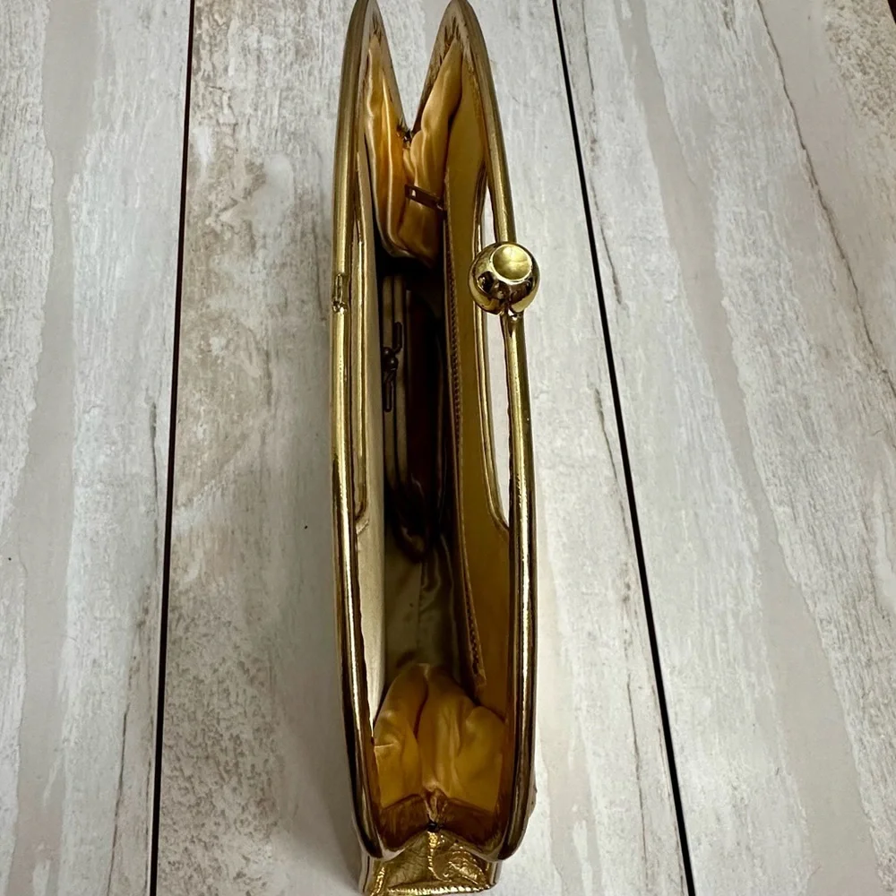 Glamorous Gold Leather Framed Kiss-lock 1940s Evening Party Old Hollywood Style